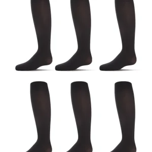 6 Pair Girls Opaque Microfiber Matte 60-Denier Winter Tights
