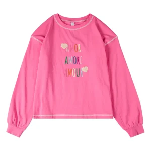 Girls "Amor, Amore, Amour" Cotton-Rich Embroidered Long-Sleeve T-Shirt
